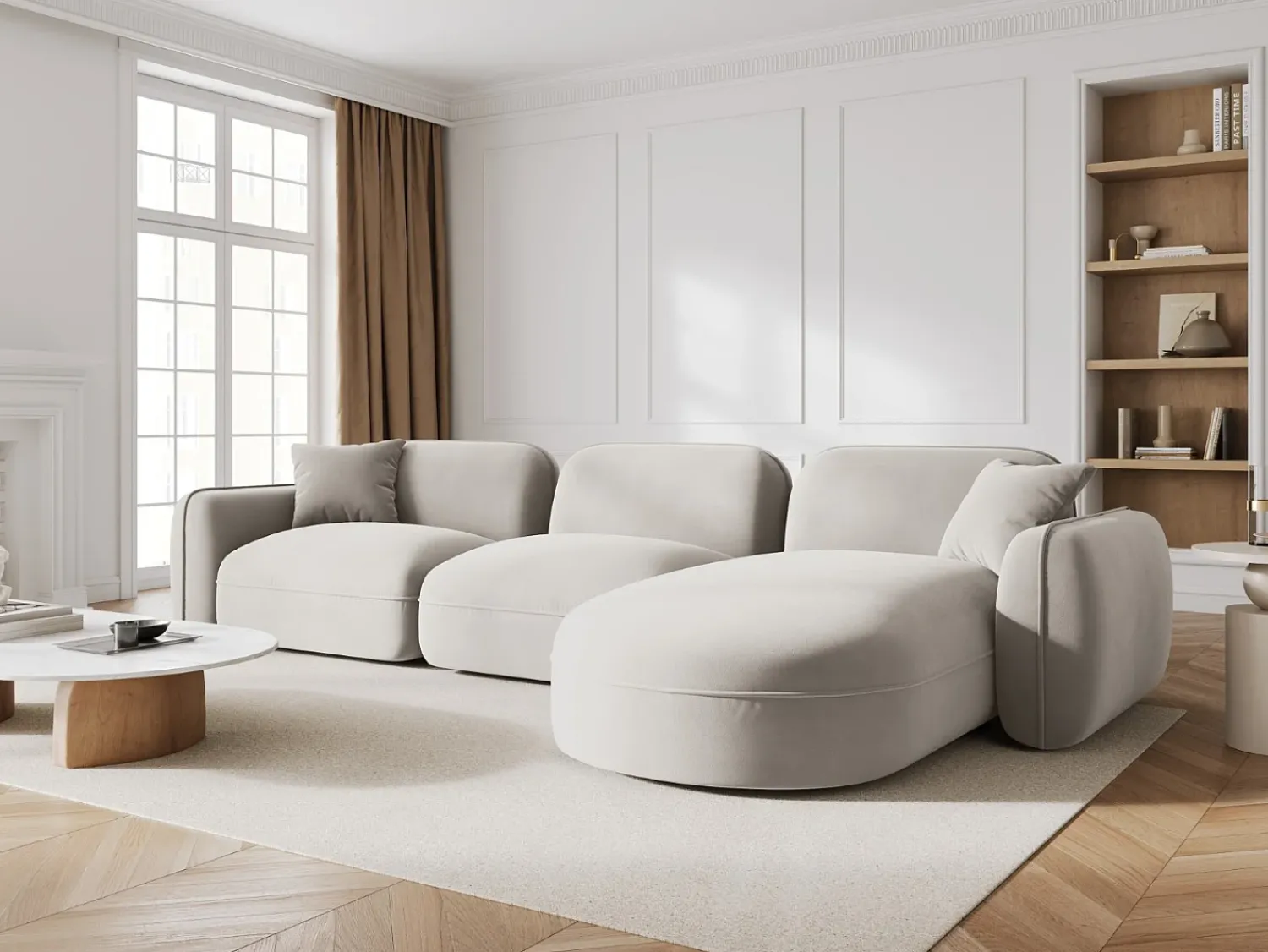 Online CXL by Christian Lacroix - Sofá modular de canto direito "Lucien" 4 lugares em veludo claro - 320x165x70cm Bege