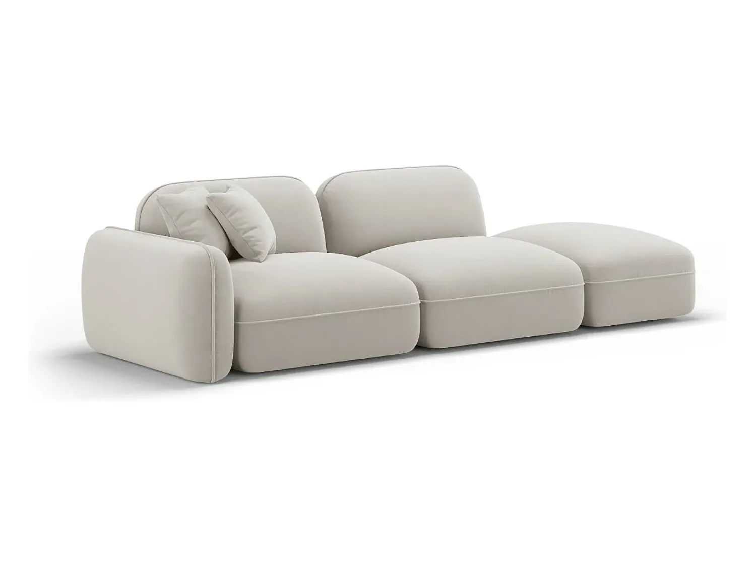 Sofá|CXL by Christian Lacroix - Sofá modular direito "Lucien" 3 lugares em veludo claro - 295x90x70cm Bege