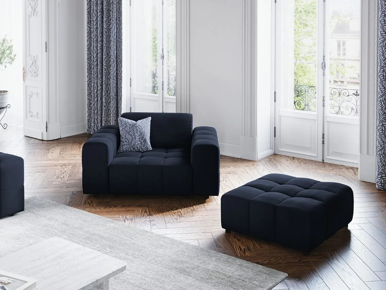 Best CXL by Christian Lacroix - Poltrona "Luc" em veludo - 124x102x70cm Azul escuro