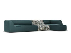 Outlet CXL by Christian Lacroix - Sofá de canto direito "Charles" 5 lugares em veludo azul claro padrão jardim, azul - 366x180x69cm Multicor