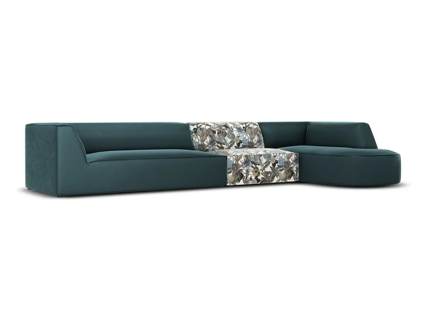 Outlet CXL by Christian Lacroix - Sofá de canto direito "Charles" 5 lugares em veludo azul claro padrão jardim, azul - 366x180x69cm Multicor