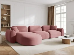 Outlet CXL by Christian Lacroix - Sofá modular de canto esquerdo "Lucien" 4 lugares em veludo salmão - 320x165x70cm Rosa claro