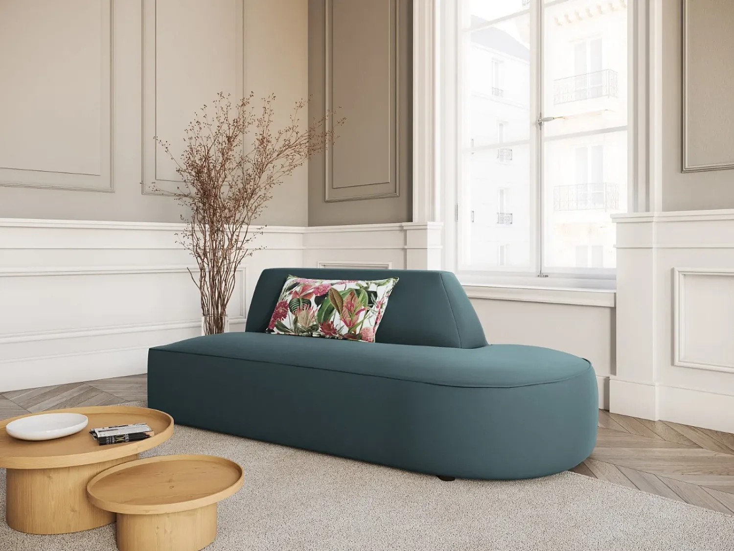Sofá*CXL by Christian Lacroix - Sofá modular direito "Charles" 2 lugares em veludo - 181x93x69cm Azul