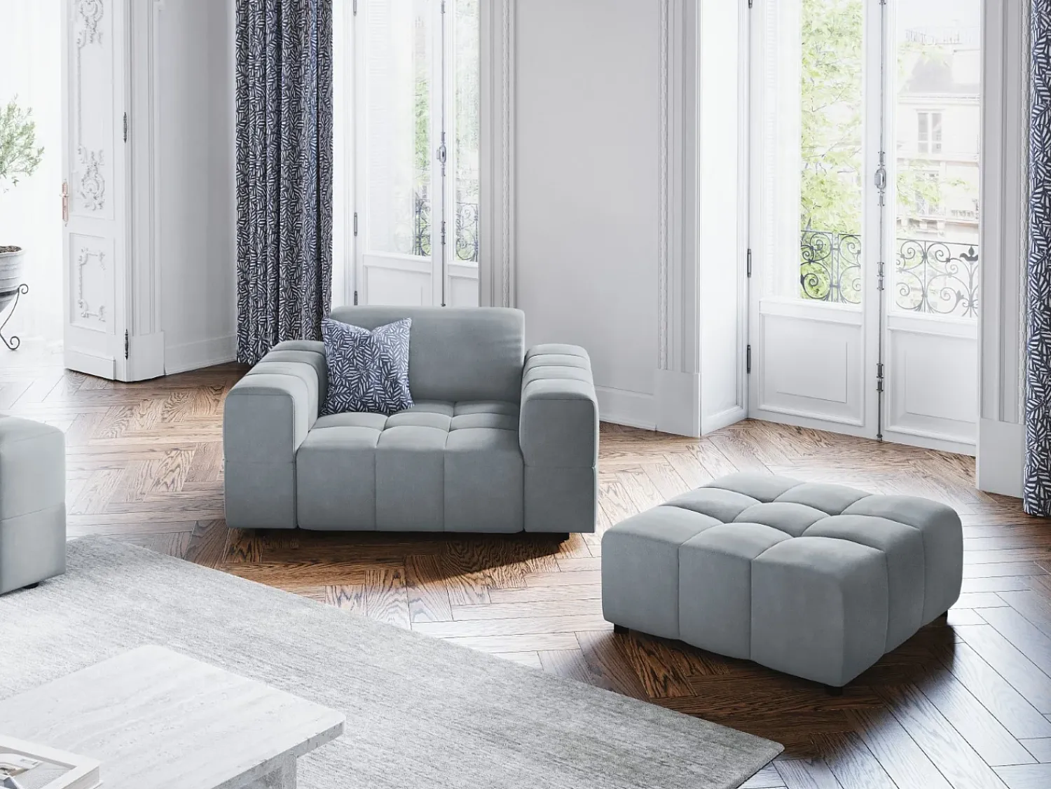 Online CXL by Christian Lacroix - Poltrona "Luc" em veludo - 124x102x70cm Azul claro