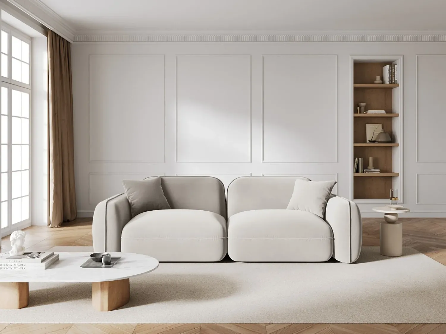 CXL by Christian Lacroix - Sofá modular "Lucien" 3 lugares em veludo claro - 230x90x70cm^ Sofá