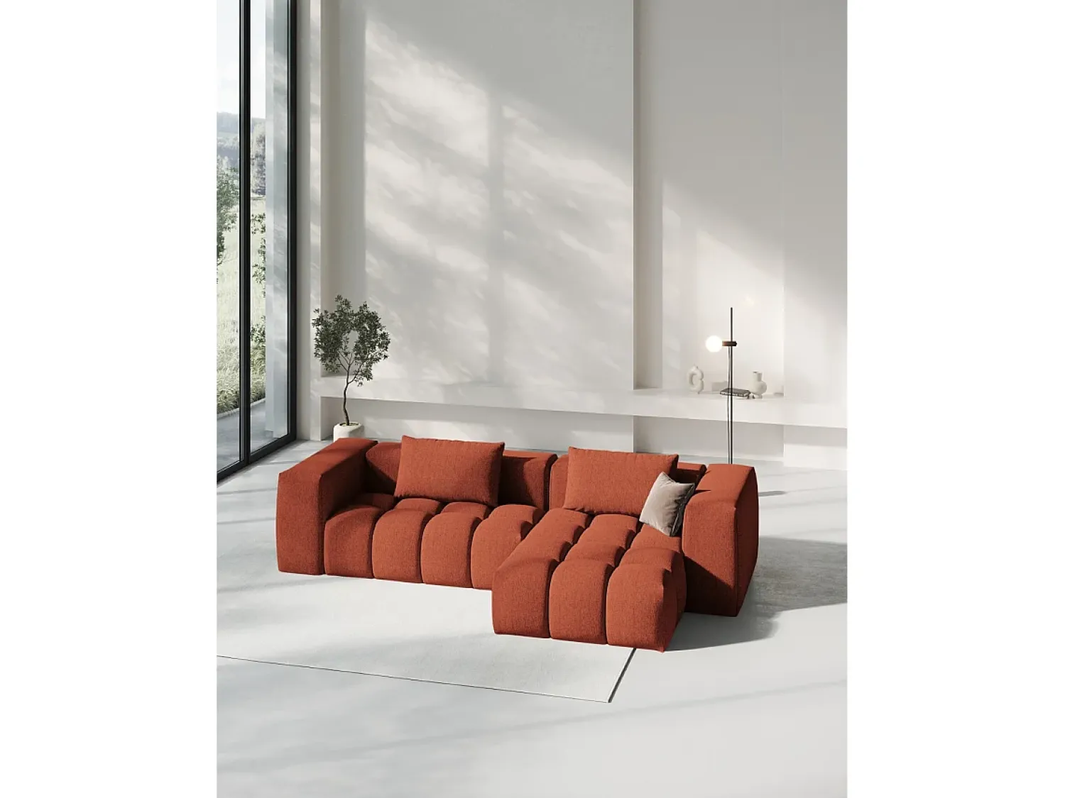 Discount CXL by Christian Lacroix - Sofá modular de canto direito "Lorella" 3 lugares em tecido estrutural - 260x145x70cm Coral