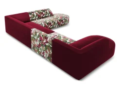 Hot CXL by Christian Lacroix - Sofá de canto direito panorâmico "Charles" 7 lugares em veludo padrão de rosas de jardim, vermelho - 366x273x69cm Multicor