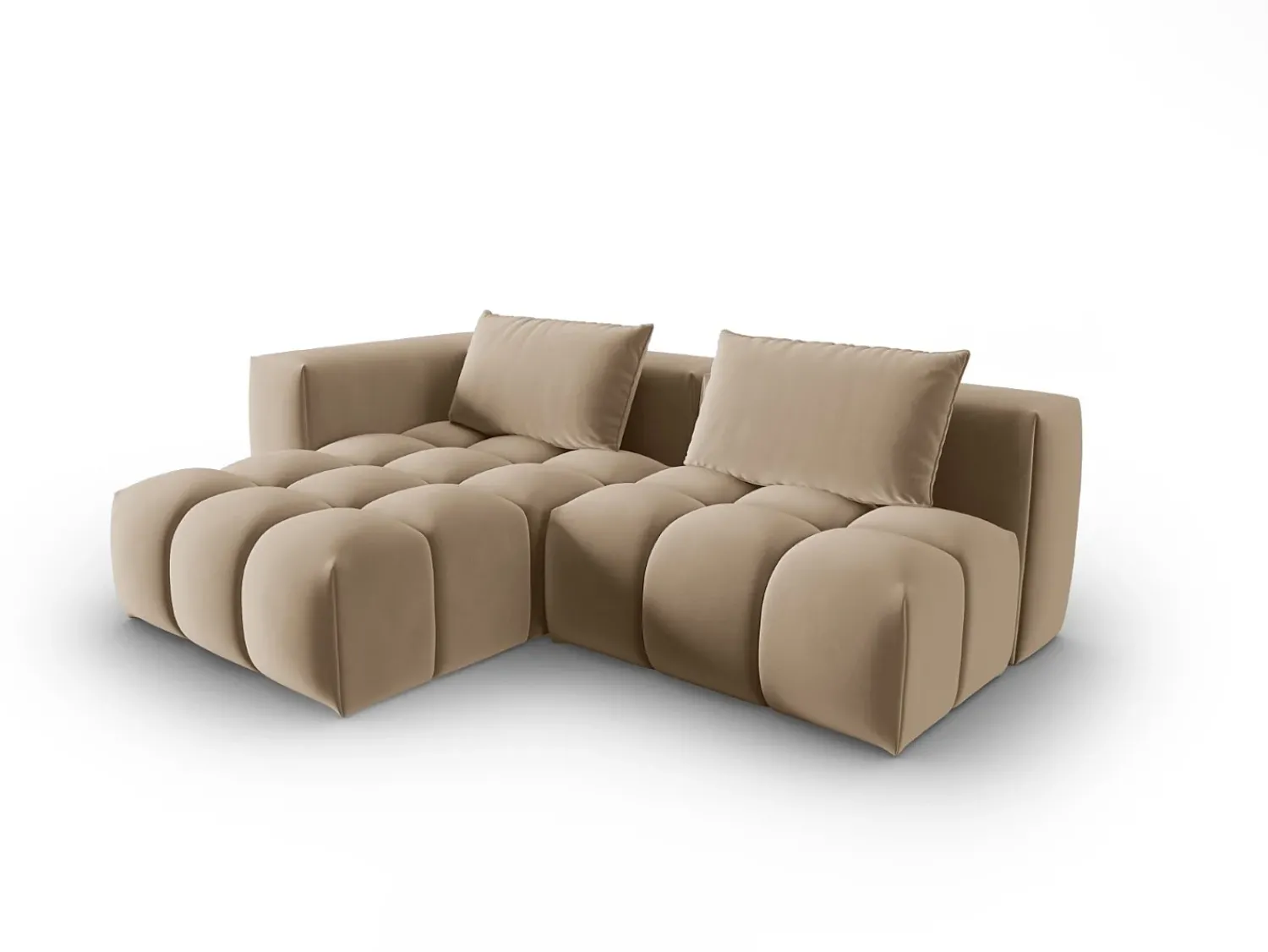 Sofá|CXL by Christian Lacroix - Sofá modular de canto esquerdo "Lorella" 3 lugares em veludo areia - 205x145x70cm Camel
