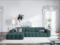 Sofá*CXL by Christian Lacroix - Sofá de canto esquerdo "Luc" 4 lugares em veludo petróleo - 284x166x70cm Verde esmeralda