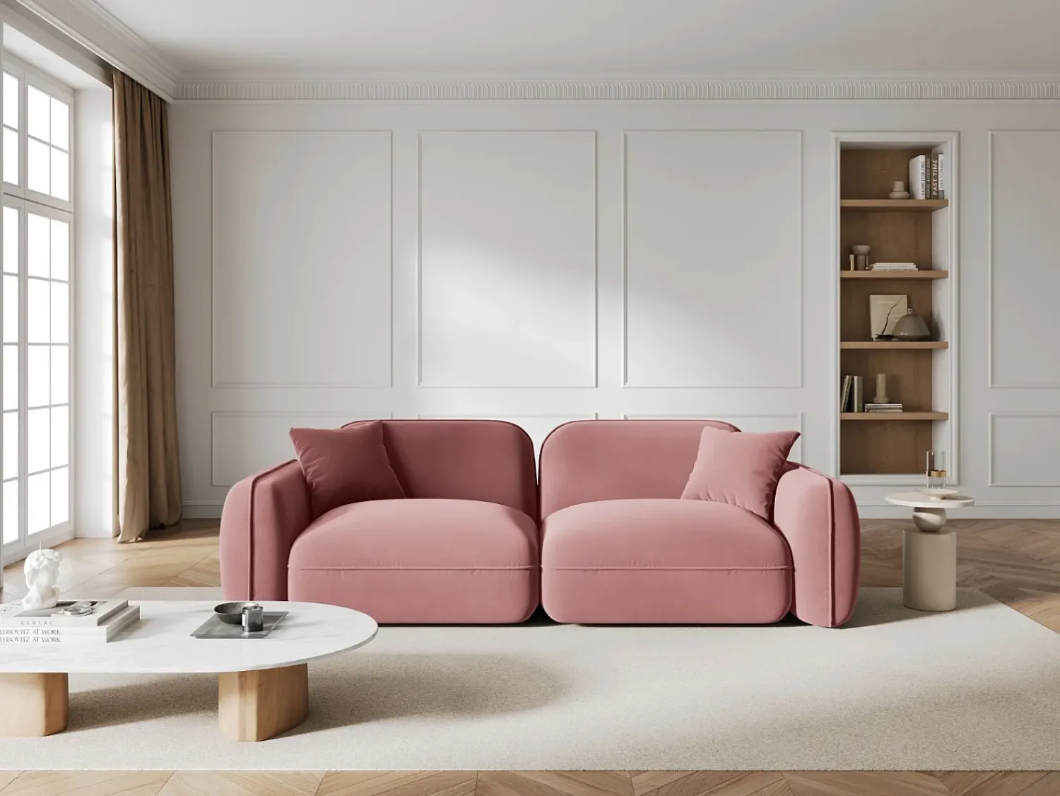 CXL by Christian Lacroix - Sofá modular "Lucien" 3 lugares em veludo salmão - 230x90x70cm Rosa claro