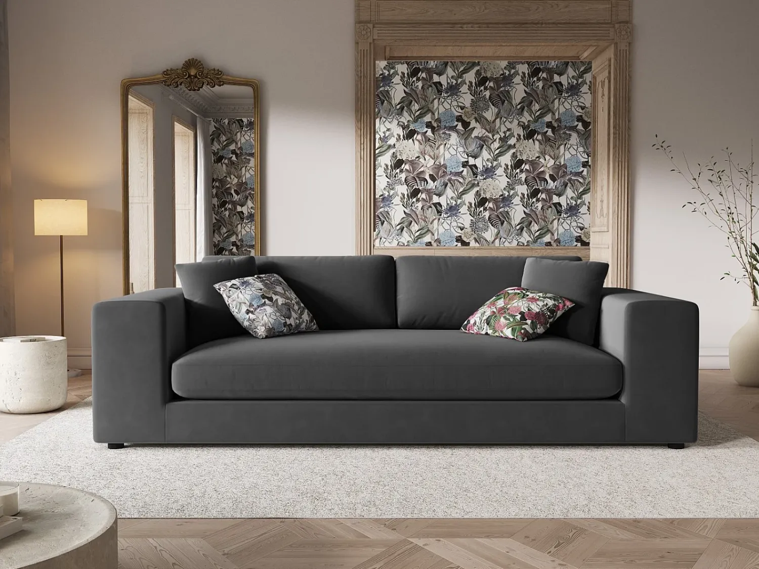 CXL by Christian Lacroix - Sofá "Tendance" 4 lugares em veludo cinza - 262x122x72cm^ Sofá