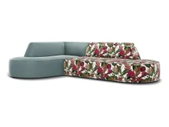 Best CXL by Christian Lacroix - Sofá de canto esquerdo "Charles" 4 lugares em veludo padrão rosa jardim, menta - 273x180x69cm Multicor