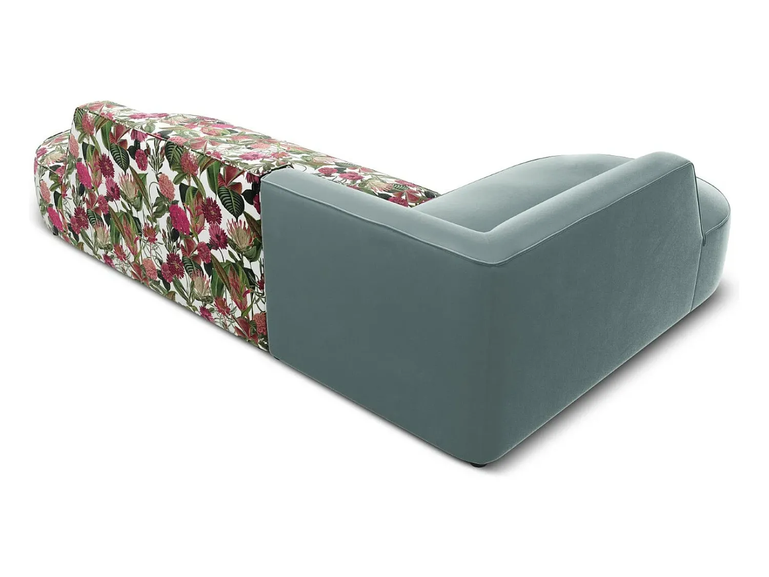 Best CXL by Christian Lacroix - Sofá de canto esquerdo "Charles" 4 lugares em veludo padrão rosa jardim, menta - 273x180x69cm Multicor