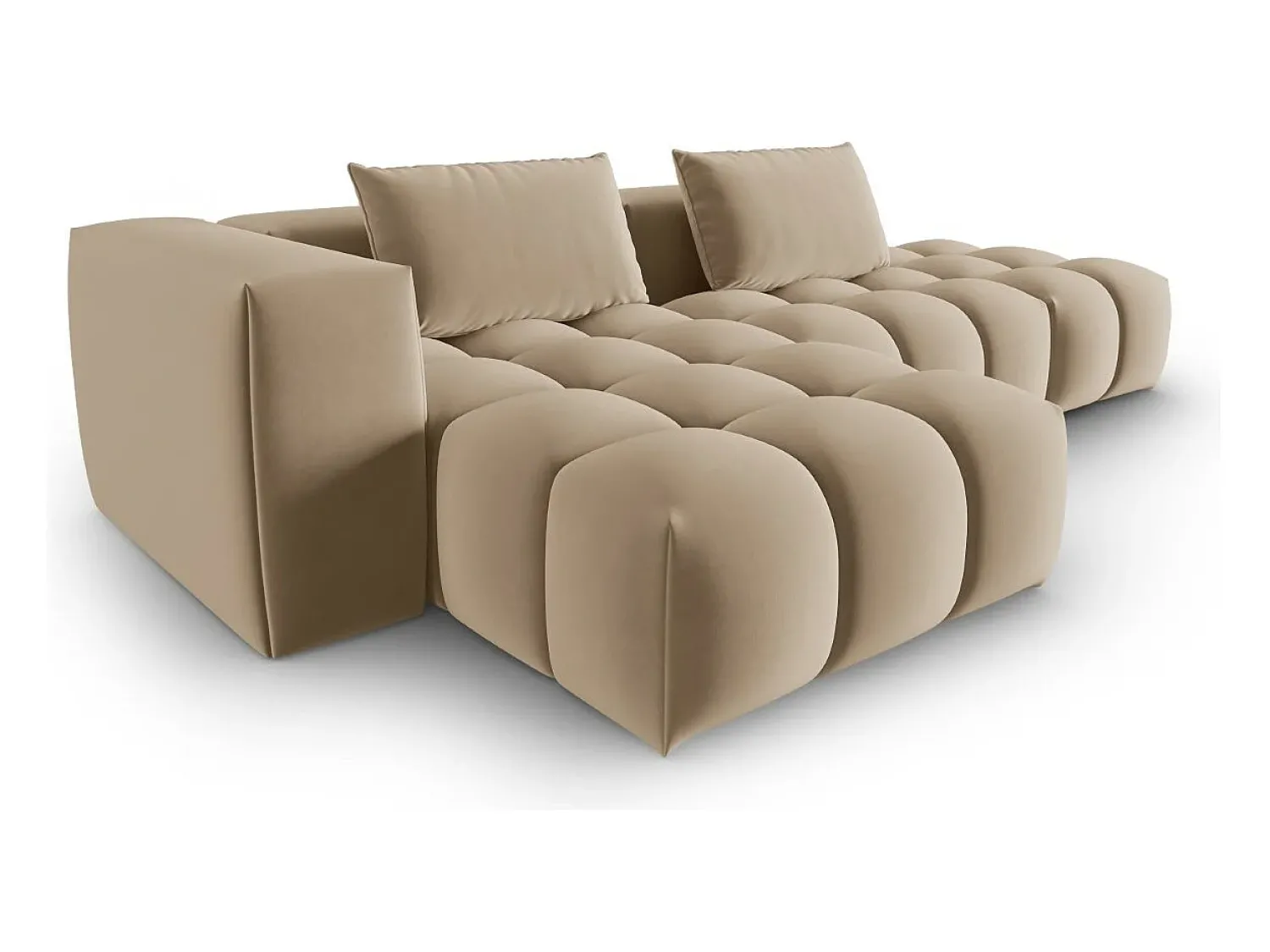 Outlet CXL by Christian Lacroix - Sofá modular de canto esquerdo "Lorella" 4 lugares em veludo areia - 265x145x70cm Camel