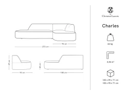 Sofá|CXL by Christian Lacroix - Sofá de canto direito "Charles" 4 lugares em veludo padrão de rosas de jardim, bege - 273x180x69cm Multicor