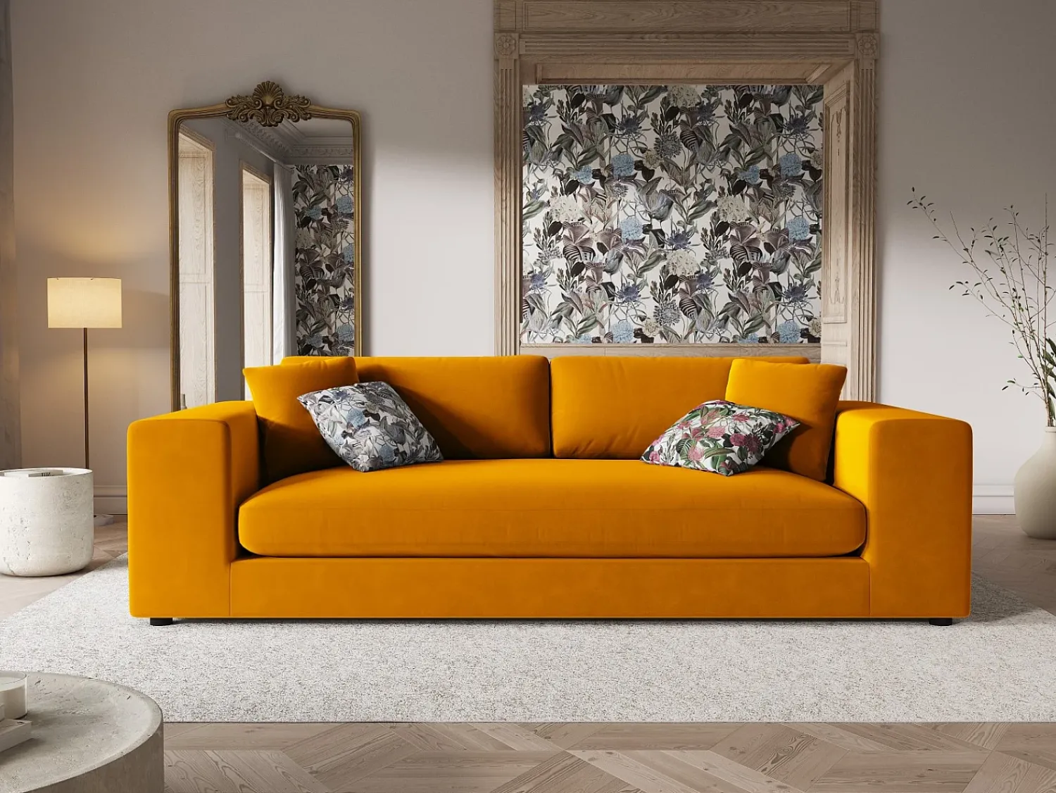 Sofá|CXL by Christian Lacroix - Sofá "Tendance" 4 lugares em veludo - 262x122x72cm Dourado