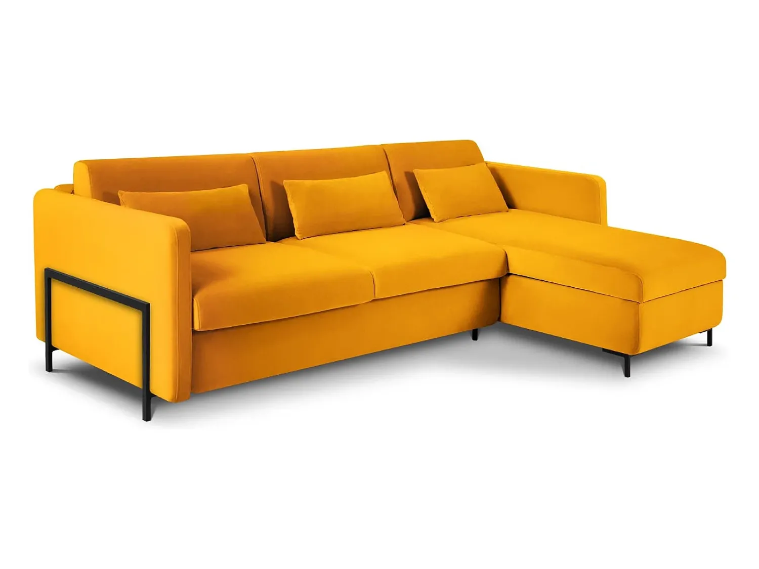 Sofá|CXL by Christian Lacroix - Sofá-cama de canto direito "Yanis" 4 lugares em veludo - 260x170x80cm Amarelo