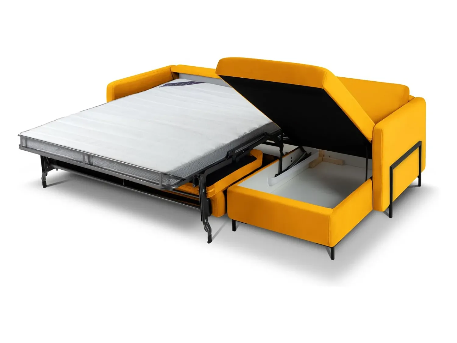 Sofá|CXL by Christian Lacroix - Sofá-cama de canto direito "Yanis" 4 lugares em veludo - 260x170x80cm Amarelo
