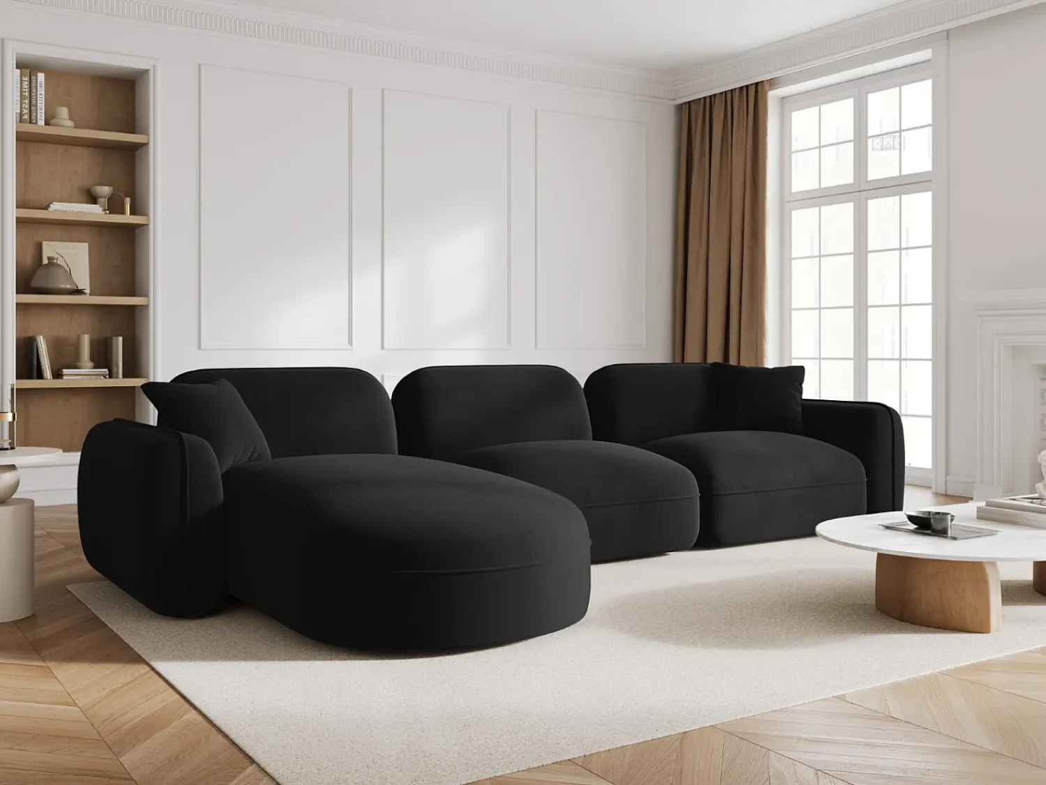 Sofá*CXL by Christian Lacroix - Sofá modular de canto esquerdo "Lucien" 4 lugares em veludo - 320x165x70cm Preto