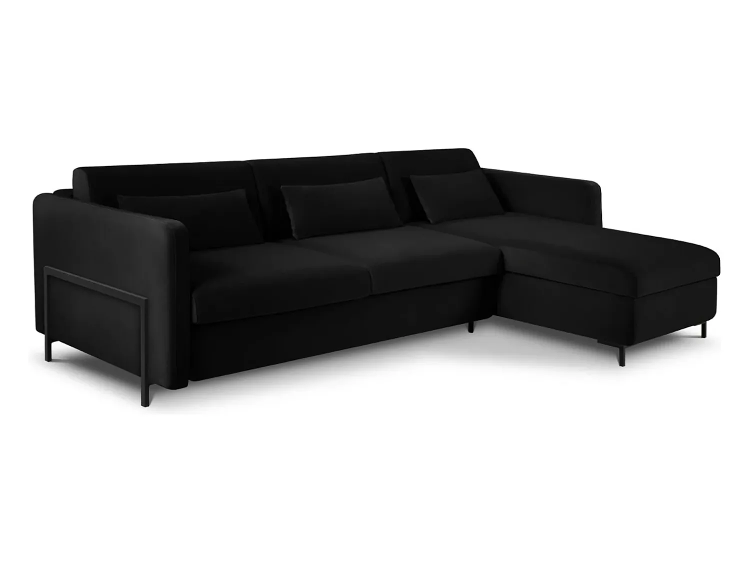 Sofá|CXL by Christian Lacroix - Sofá-cama de canto direito "Yanis" 5 lugares em veludo - 280x170x80cm Preto