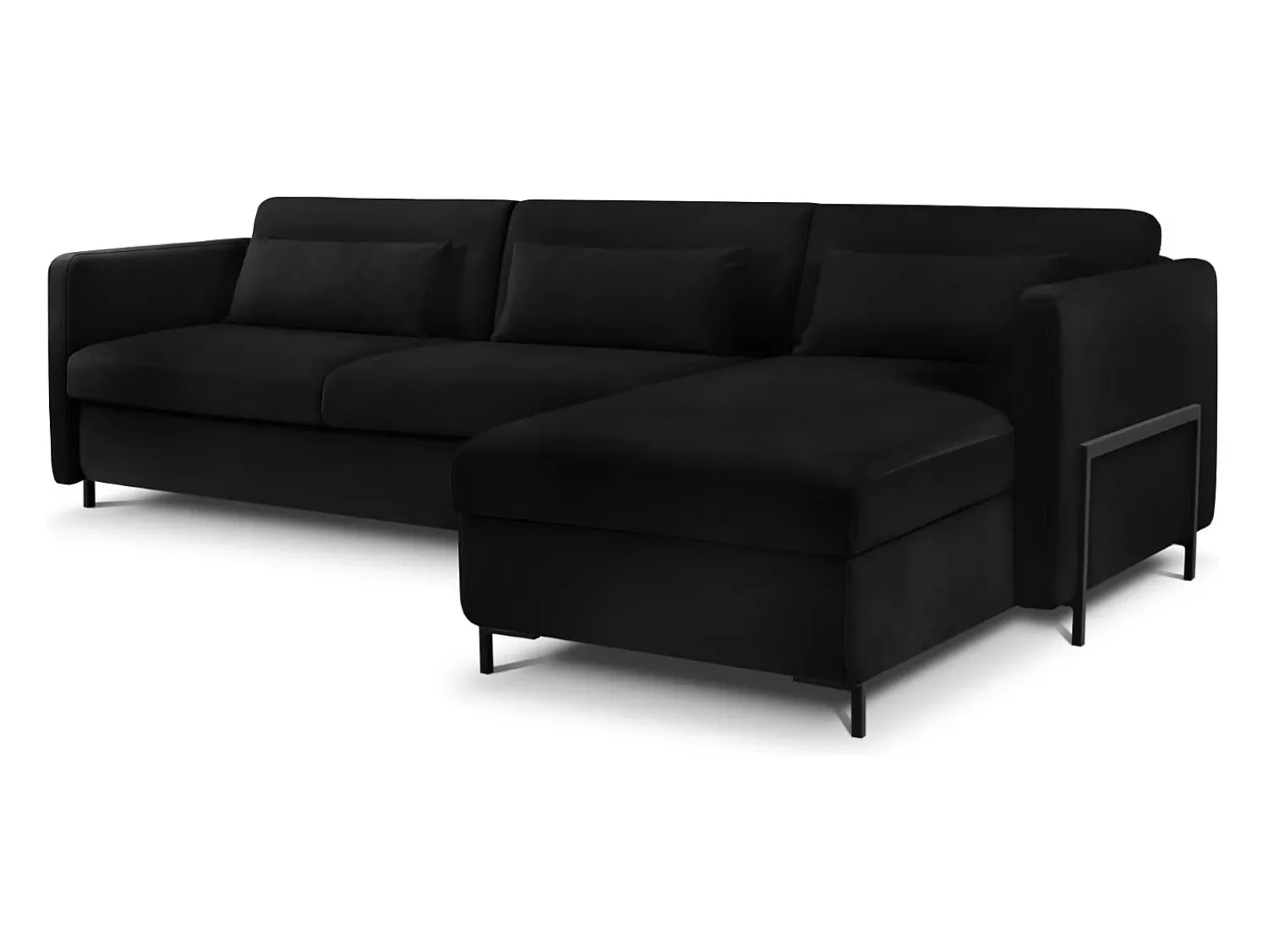 Sofá|CXL by Christian Lacroix - Sofá-cama de canto direito "Yanis" 5 lugares em veludo - 280x170x80cm Preto