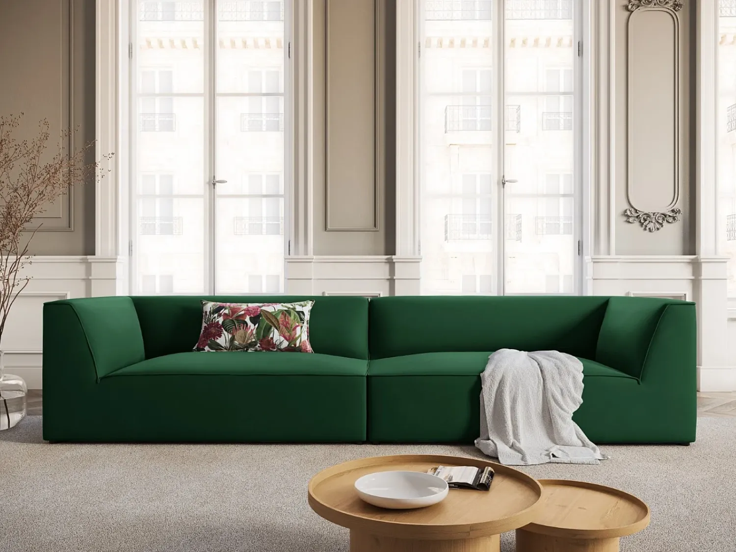 Online CXL by Christian Lacroix - Sofá "Charles" 4 lugares em veludo - 302x93x69cm Verde
