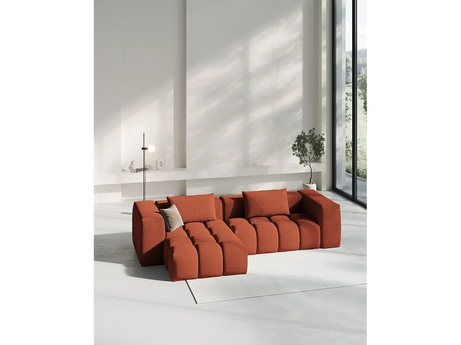 Hot CXL by Christian Lacroix - Sofá modular de canto esquerdo "Lorella" 3 lugares em tecido estrutural - 260x145x70cm Coral
