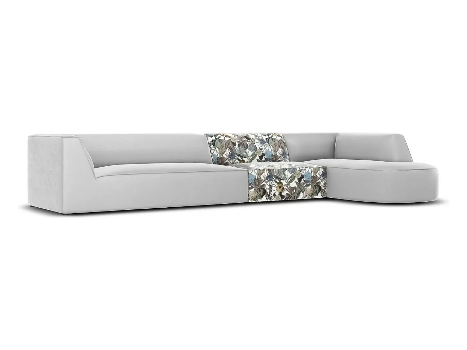 Sofá*CXL by Christian Lacroix - Sofá de canto direito "Charles" 5 lugares em veludo padrão jardim: azul-claro, cinzento-claro - 366x180x69cm Multicor