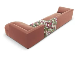 CXL by Christian Lacroix - Sofá de canto direito "Charles" 5 lugares em veludo padrão de rosas de jardim, rosa - 366x180x69cm^ Sofá