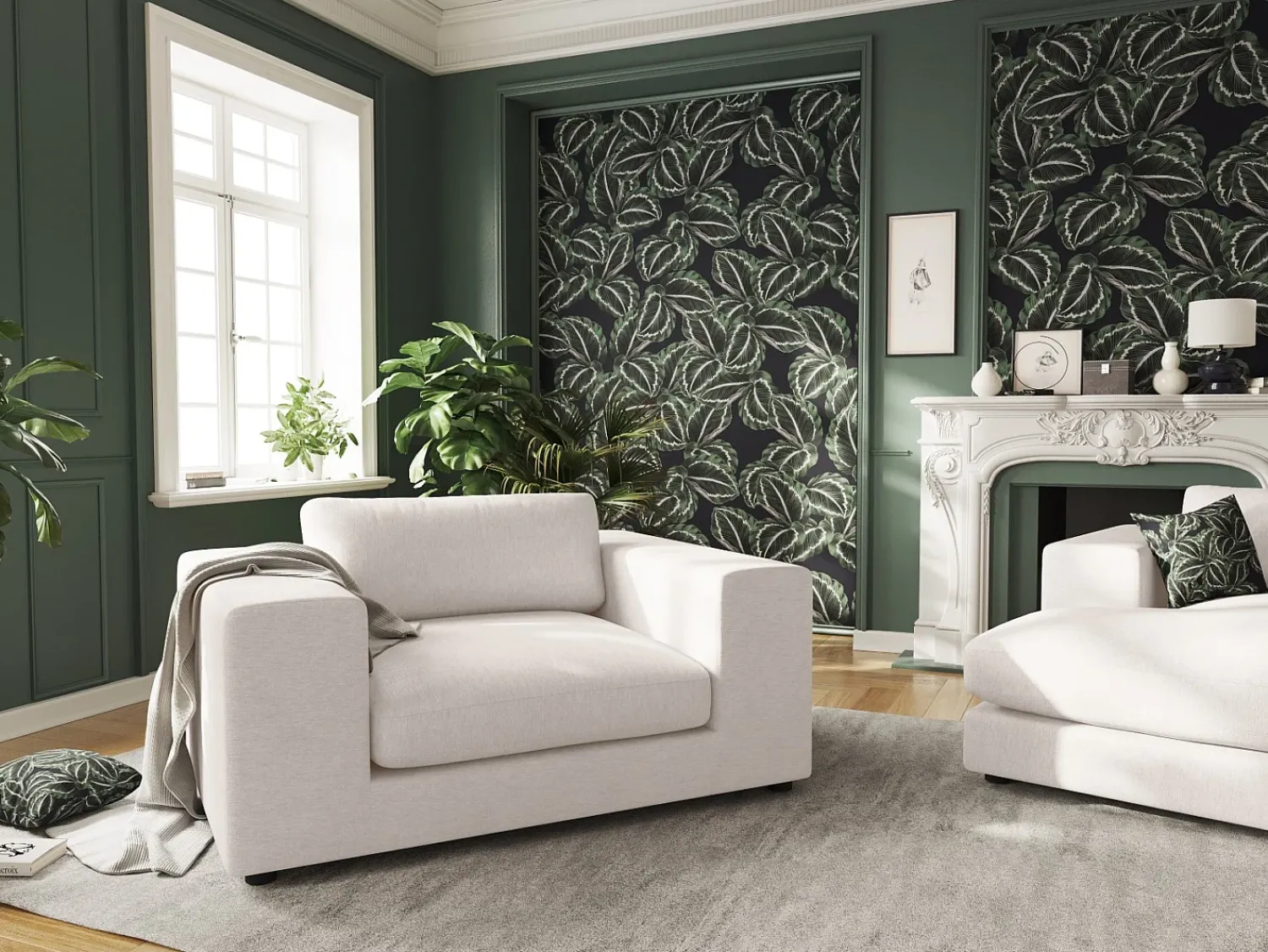Sofá*CXL by Christian Lacroix - Sofá "Tendance" 1,5 lugares em tecido estrutural - 156x122x72cm Branco