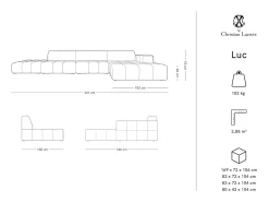 CXL by Christian Lacroix - Sofá de canto direito "Luc" 5 lugares em veludo claro - 341x166x70cm^ Sofá