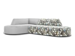 Sale CXL by Christian Lacroix - Sofá de canto esquerdo "Charles" 4 lugares em veludo padrão jardim: azul-claro, cinzento-claro - 273x180x69cm Multicor