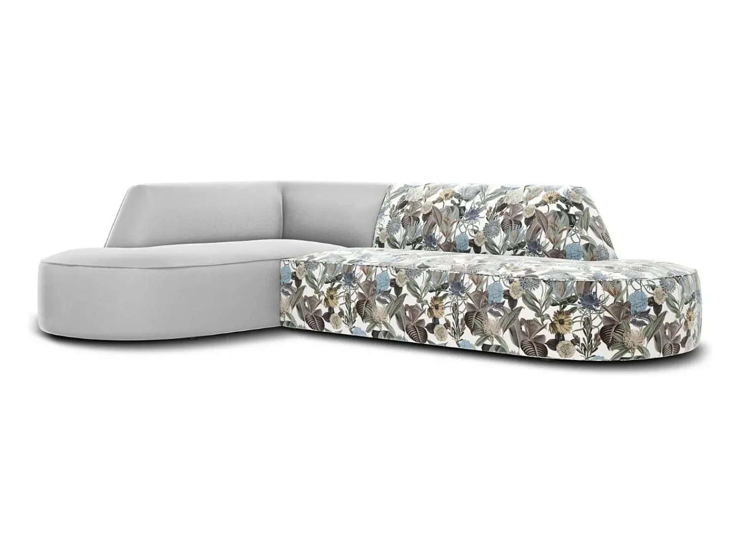 Sale CXL by Christian Lacroix - Sofá de canto esquerdo "Charles" 4 lugares em veludo padrão jardim: azul-claro, cinzento-claro - 273x180x69cm Multicor