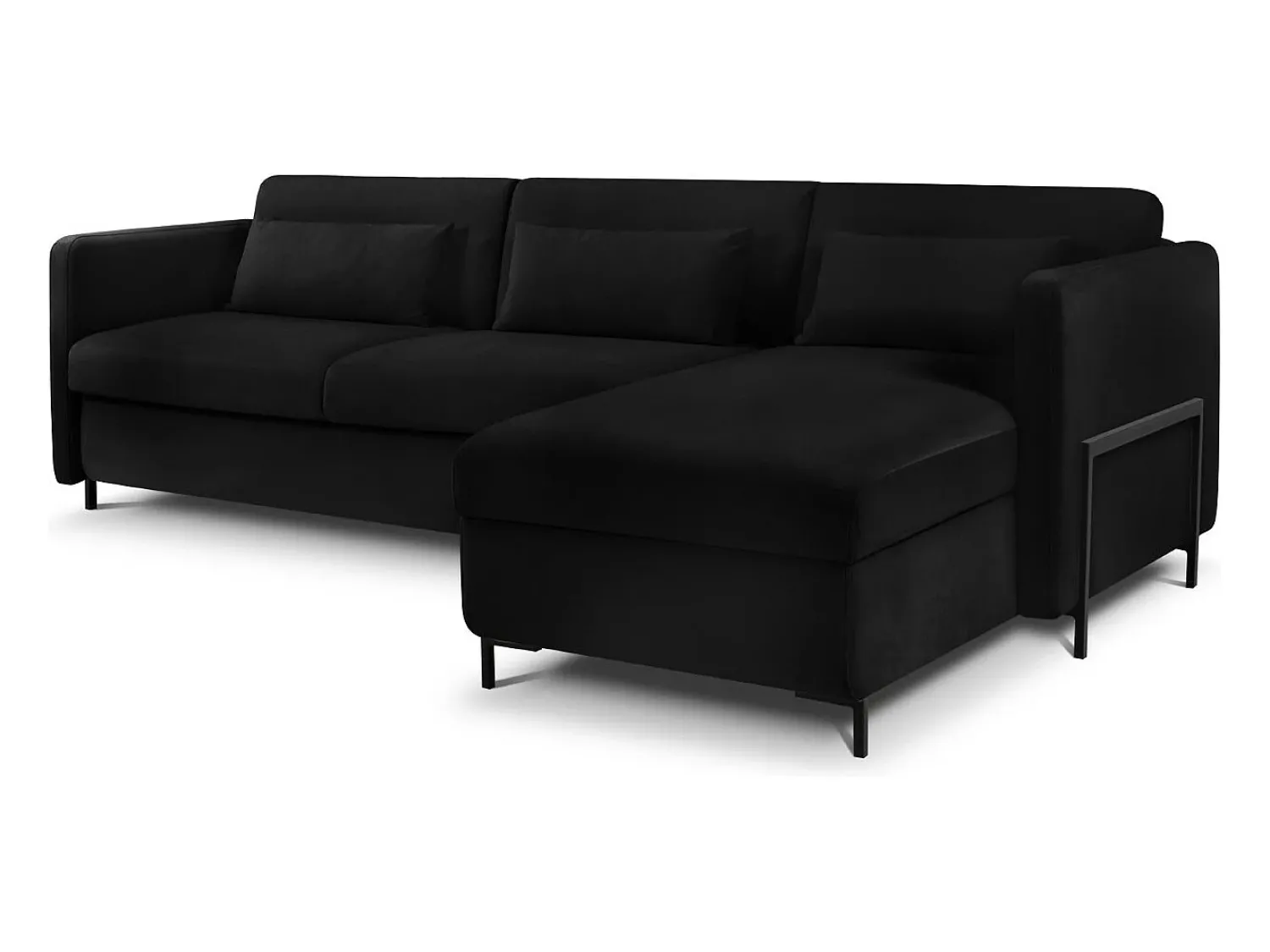 Sofá|CXL by Christian Lacroix - Sofá-cama de canto direito "Yanis" 4 lugares em veludo - 260x170x80cm Preto