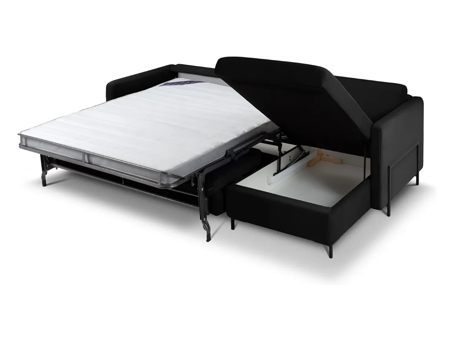 Sofá|CXL by Christian Lacroix - Sofá-cama de canto direito "Yanis" 4 lugares em veludo - 260x170x80cm Preto