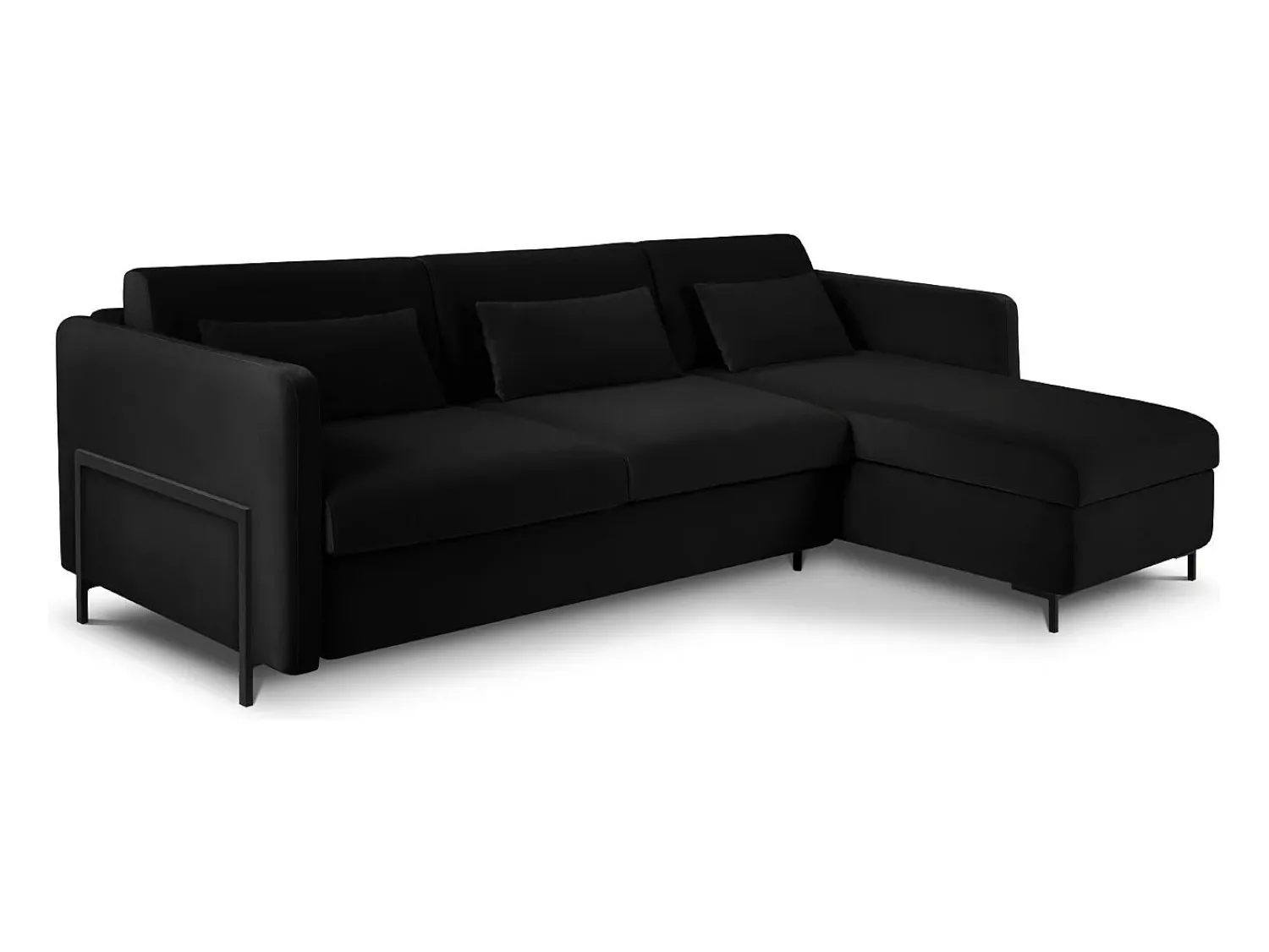 Sofá|CXL by Christian Lacroix - Sofá-cama de canto direito "Yanis" 4 lugares em veludo - 260x170x80cm Preto