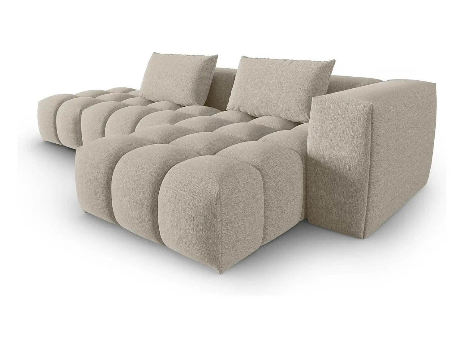 Sofá|CXL by Christian Lacroix - Sofá modular de canto direito "Lorella" 4 lugares em tecido estrutural areia - 265x145x70cm Camel