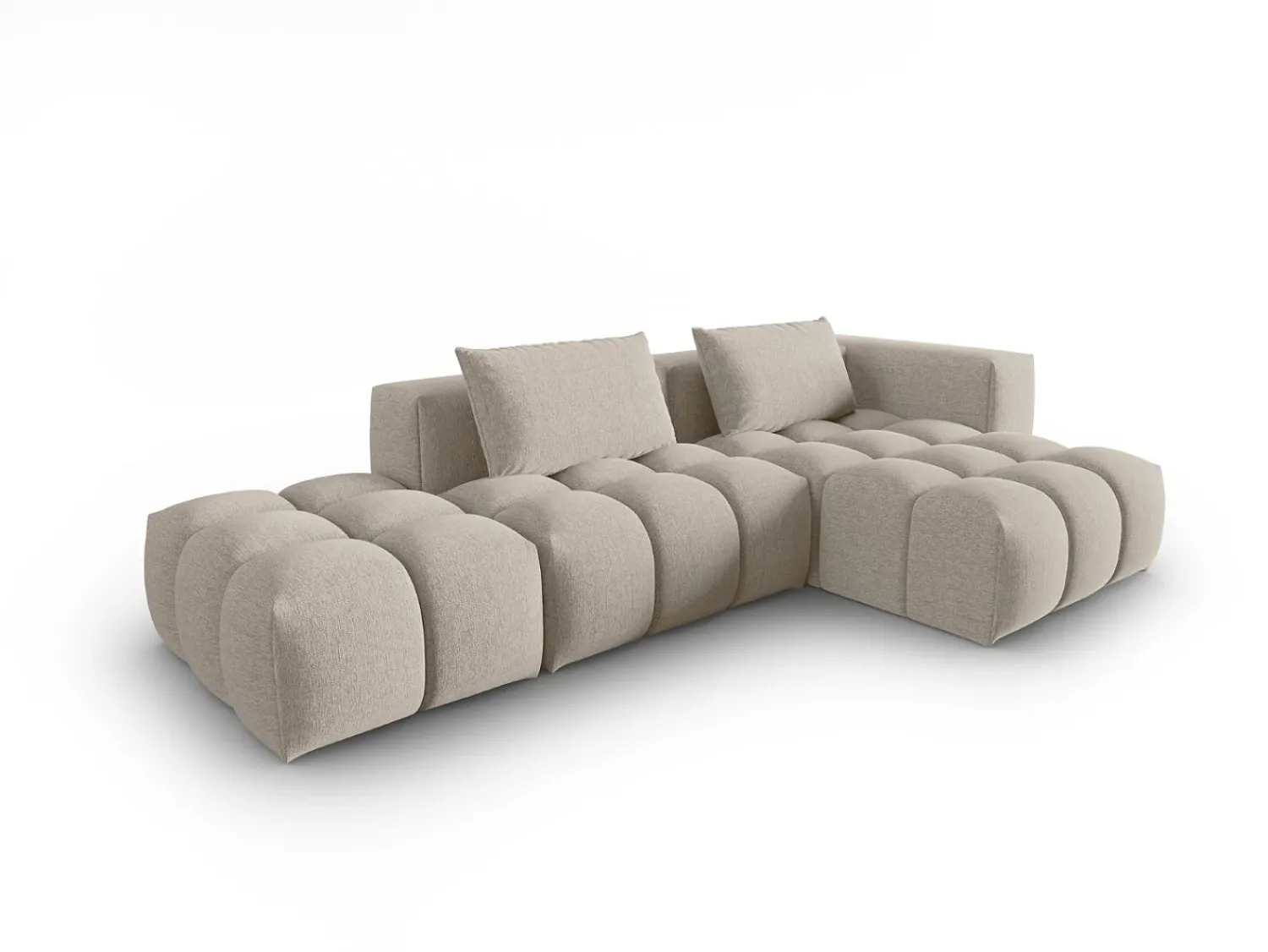 Sofá|CXL by Christian Lacroix - Sofá modular de canto direito "Lorella" 4 lugares em tecido estrutural areia - 265x145x70cm Camel