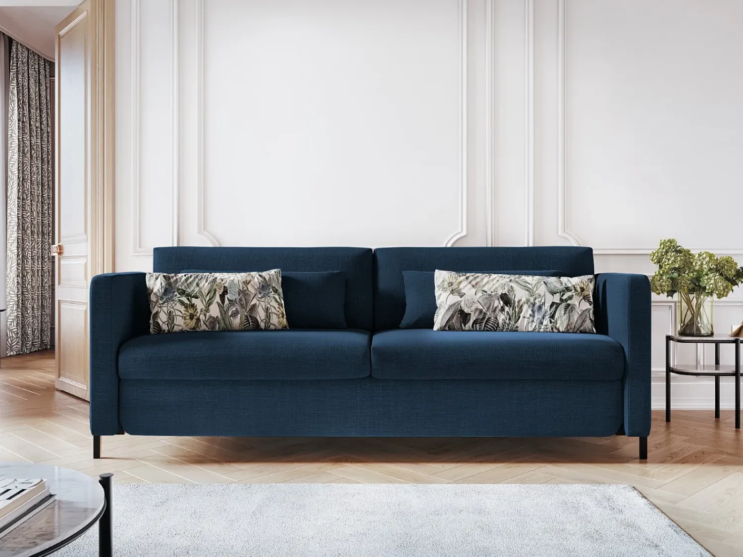 Sofá|CXL by Christian Lacroix - Sofá-cama "Yanis" 2 lugares em tecido estrutural - 182x102x80cm Azul