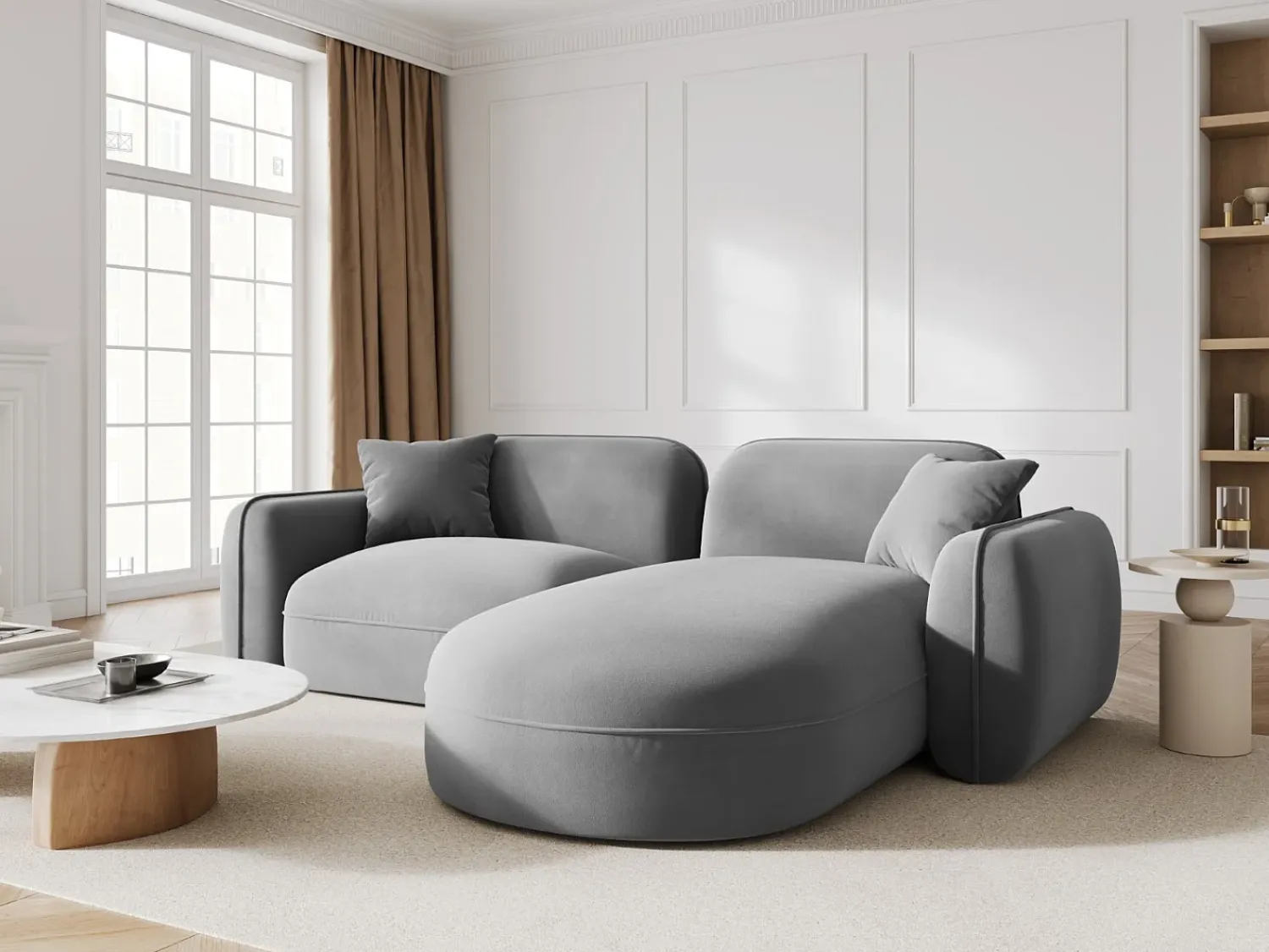 Sofá|CXL by Christian Lacroix - Sofá modular de canto direito "Lucien" 3 lugares em veludo cinza claro - 230x165x70cm Cinzento claro
