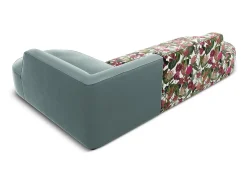 CXL by Christian Lacroix - Sofá de canto direito "Charles" 4 lugares em veludo padrão rosa jardim, menta - 273x180x69cm^ Sofá