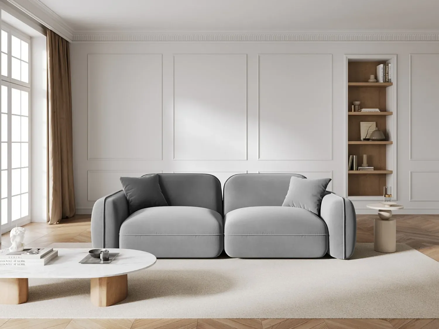 Sofá|CXL by Christian Lacroix - Sofá modular "Lucien" 3 lugares em veludo cinza claro - 230x90x70cm Cinzento claro
