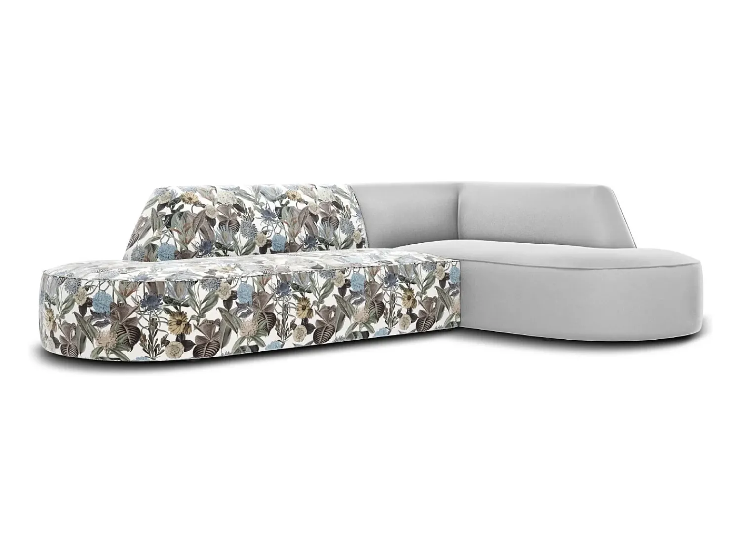 CXL by Christian Lacroix - Sofá de canto direito "Charles" 4 lugares em veludo padrão jardim: azul-claro, cinzento-claro - 273x180x69cm^ Sofá