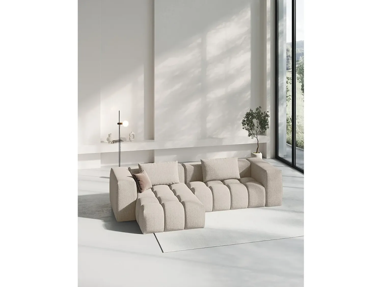 Hot CXL by Christian Lacroix - Sofá modular de canto esquerdo "Lorella" 3 lugares em tecido estrutural areia - 260x145x70cm Camel