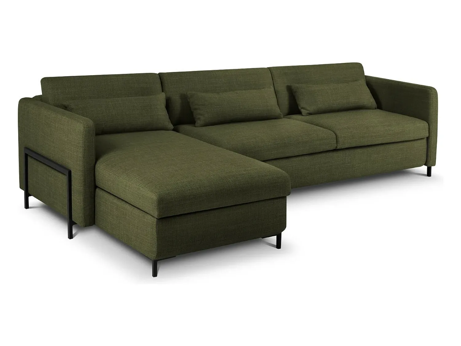 Discount CXL by Christian Lacroix - Sofá convertível de canto esquerdo com caixa de arrumação "Yanis" 5 lugares em tecido estrutural - 280x170x80cm Verde