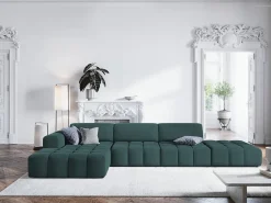 Sofá*CXL by Christian Lacroix - Sofá de canto esquerdo "Luc" 5 lugares em veludo petróleo - 341x166x70cm Verde esmeralda