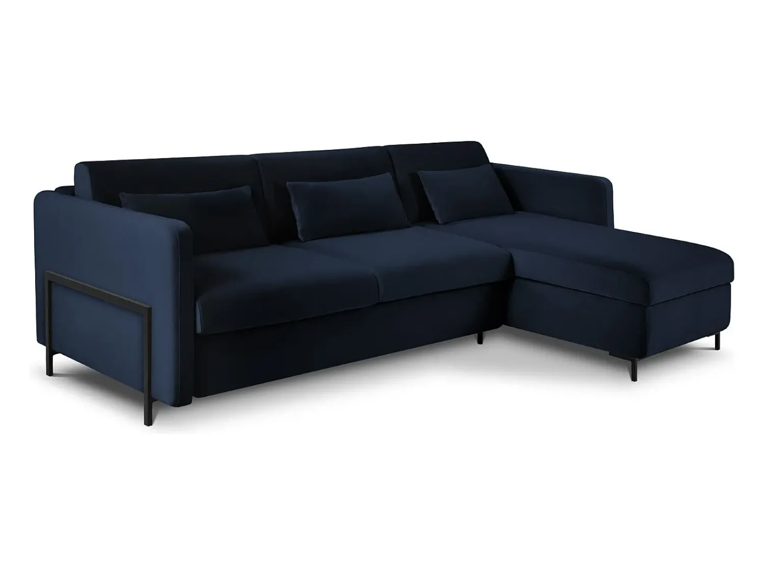 Discount CXL by Christian Lacroix - Sofá-cama de canto direito "Yanis" 4 lugares em veludo azul real - 260x170x80cm Azul escuro