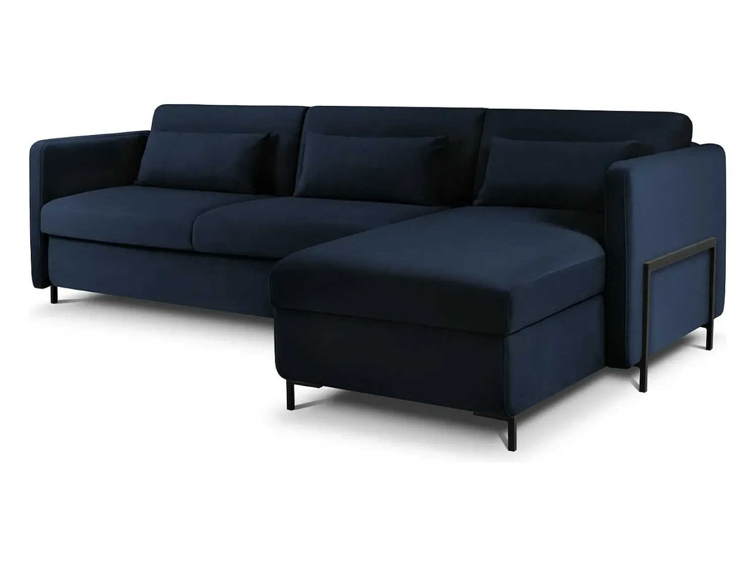 Discount CXL by Christian Lacroix - Sofá-cama de canto direito "Yanis" 4 lugares em veludo azul real - 260x170x80cm Azul escuro