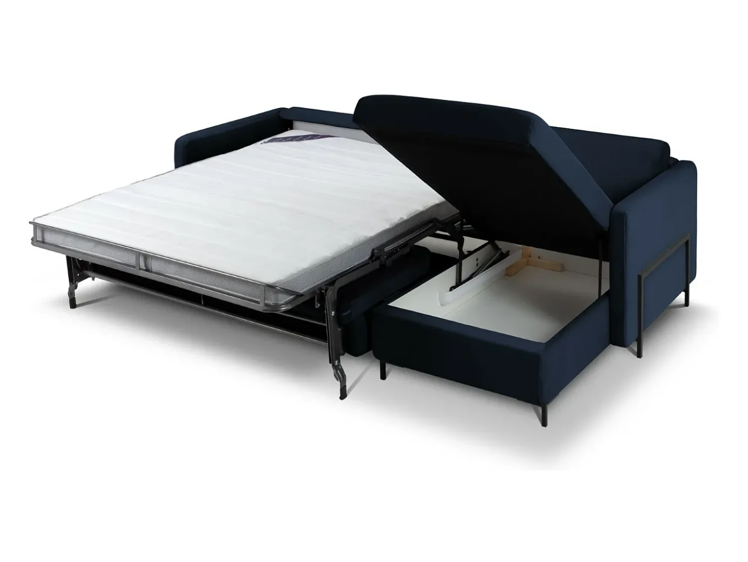 Discount CXL by Christian Lacroix - Sofá-cama de canto direito "Yanis" 4 lugares em veludo azul real - 260x170x80cm Azul escuro