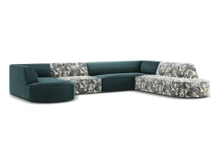 Sofá*CXL by Christian Lacroix - Sofá de canto direito panorâmico "Charles" 7 lugares em veludo azul claro padrão jardim, azul - 366x273x69cm Multicor